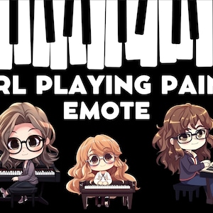 Girl Playing Piano Emotes Twitch, Discord, Channel Point, Streamer, Emoji, Stream, Chat, Girl Emote, Piano, Instrument, Glasses ,Girl , Cute
