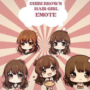 Cute Brown Hair Girl Emotes Twitch, Discord, Channel Point, Streamer, Emoji, Stream, Chat, Girl Emote, Chibi, Brunette, Lover Girl, Cute