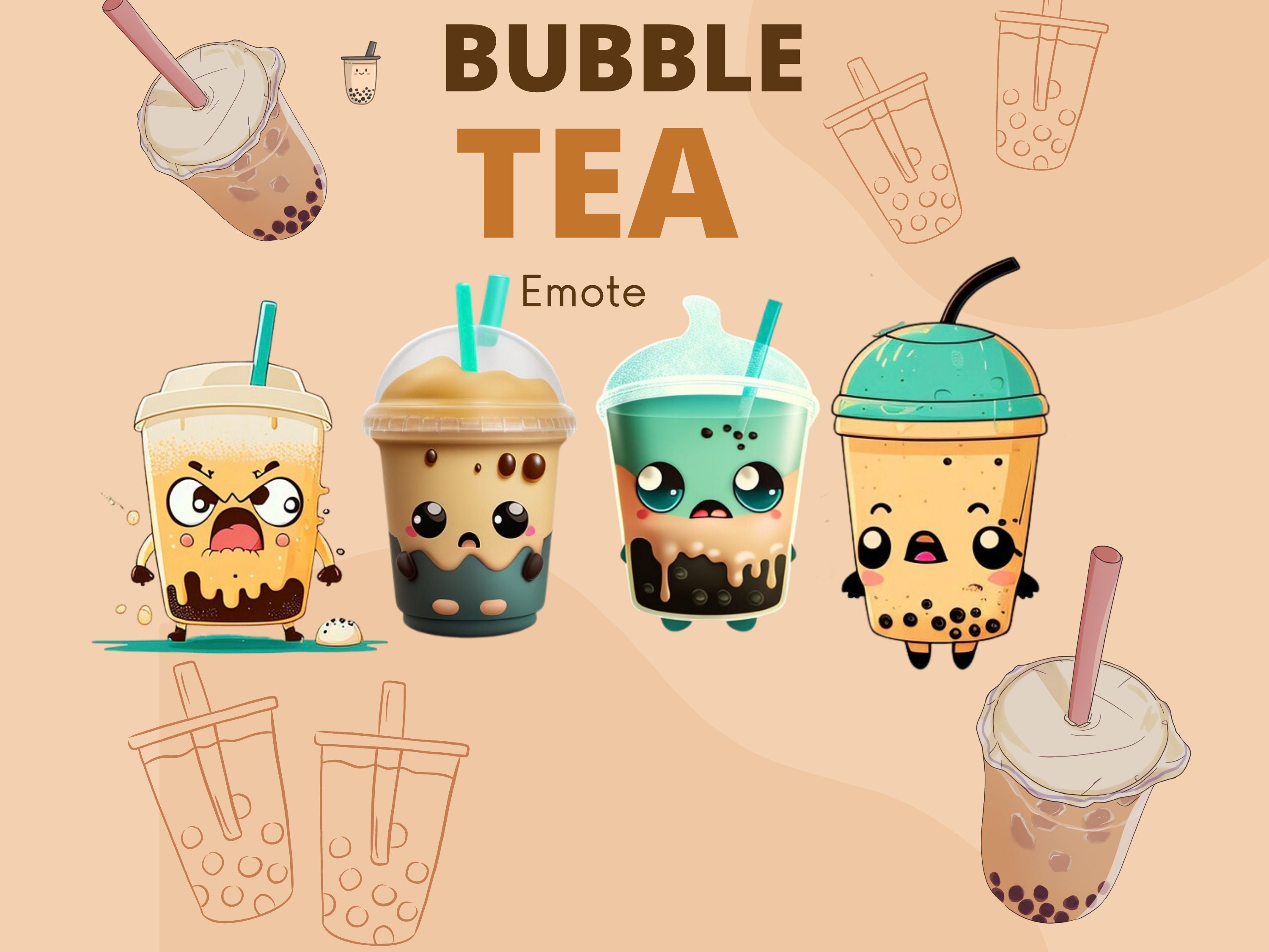 Chibi Cute Boba Drink Emotes Twitch & Discord, Channel Points, Streamer