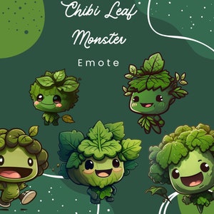 Cute Leaf Monster Emotes Twitch, Discord, Channel Point, Streamer, Emoji, Stream, Chat, Cute Emote, Leaf Monster, Chibi Monster, Leaf, Green