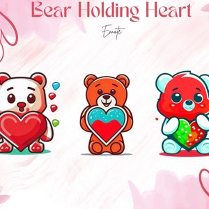 Cute Teddy Bear Holding Heart Emotes Twitch, Discord, Channel Point Streamer, Emoji, Stream, Chat, Stuffed Animal Emote, Chibi, Teddy, Heart