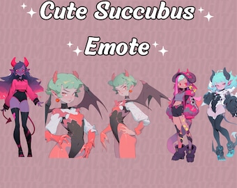 Niedliches Succubus Emote, Teufel Mädchen Emote, Dämon Mädchen Emote, Kawaii Anime Succubus Emote, Twitch Stream Emote, Discord Emote, Kick Stream Emote