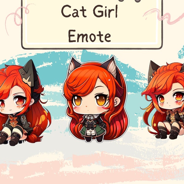 Chibi Cat Girls Emotes Twitch & Discord | Channel Points, Streamer, Emoji, Cute, Stream, Chat, Cute, Red Hair, Chibi Emote, Anime Demi Human