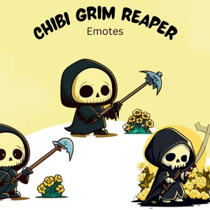 Chibi Grim ReaperEmotes Twitch, Discord, Channel Point, Streamer, Emoji, Stream, Chat, Scythe , Reaper Emote, Chibi, Scary, Black, Cute