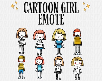 8x Cartoon Girl emotes, Brown, Red Hair emotes, Cute Girl emotes, Shy Girl emote, Happy Emote, Twitch emote, twitch sub emote, discord emote
