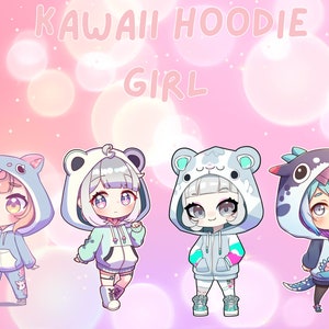 Kawaii Anime Girl Wearing Hoodie Twitch Emote, Discord, Kick, Streamer, Stream, Kick Stream emote, Chat, Anime, Sweater, Chibi, Kawaii, Cute