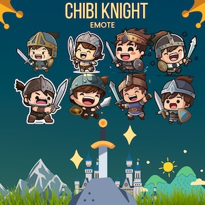 Chibi Cute Knight  Emote Collection Twitch & Discord | Channel Points | Streamer | Emoji, Cute, Stream, Chat, Sword, Kawaii, Knight, Anime
