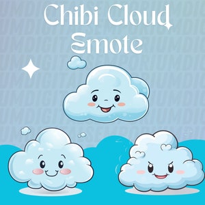 May include: Three cartoon clouds with different facial expressions. The top cloud is smiling, the left cloud is smiling, and the right cloud is frowning. The text "Chibi Cloud Smote" is at the top of the image.