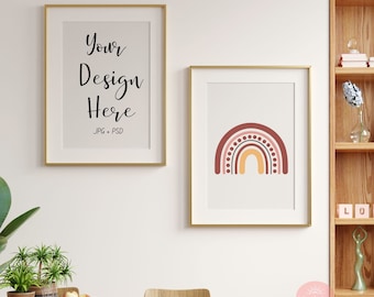 Scandinavian frame mockup, 2 frame mockups, 5x7 ratio, minimalistic interior mockup, design gallery frame mockup, vertical frame, boho
