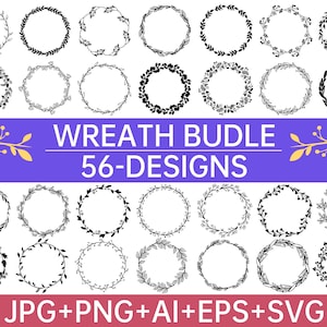 May include: A set of 56 black and white wreath designs. The wreaths are made of various floral elements and are perfect for adding a touch of elegance to any project.