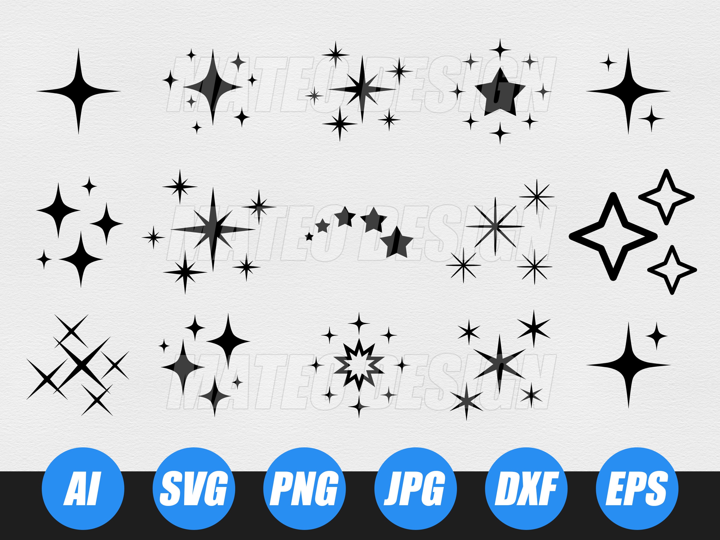 Aesthetic Y2k style. Star, bling, starburst, sparkle icons. Retro