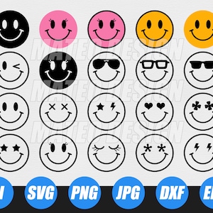 Smiley Face SVG, SmileyFace, PNG, Smiley Face SVG Bundle, Dxf, SVG, Happy Face, Trendy SVG, GroovySvg, Emoji Bundle, Emoji SVG, Cricut, Silhouette