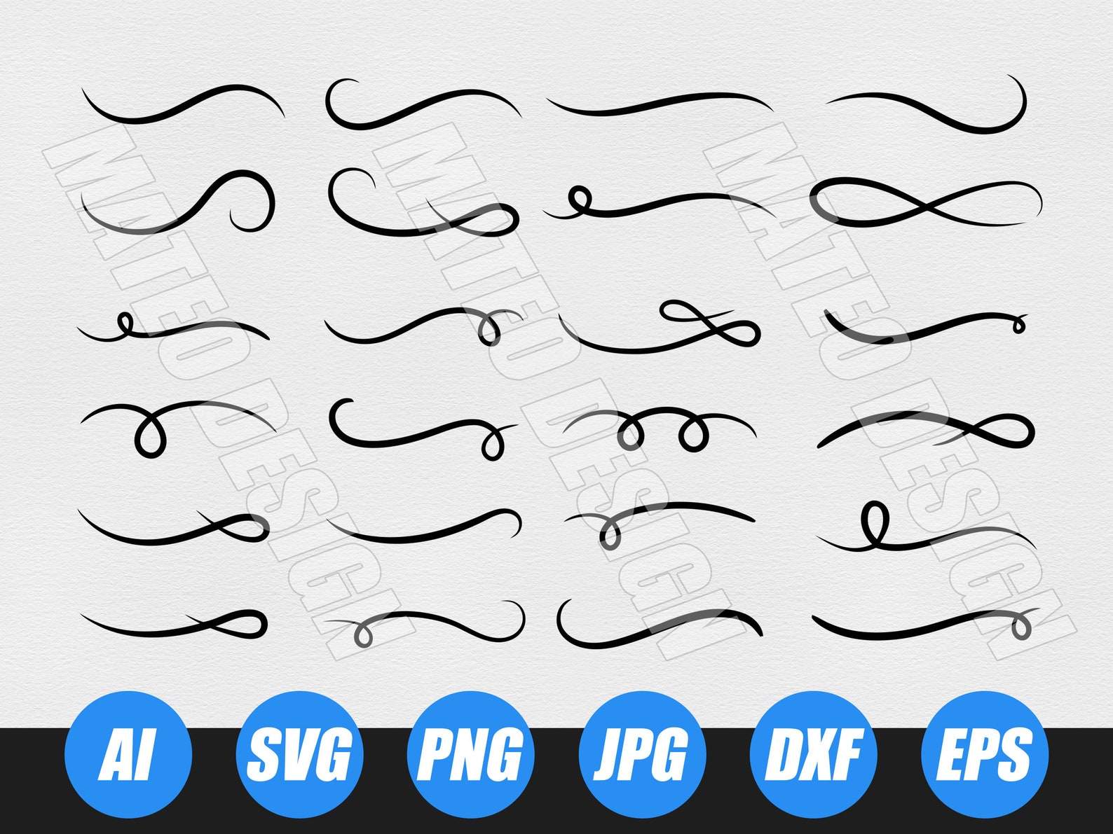 Swishes, Swashes, Swoops, Cut File, SVG. Hand Drawn Curly Swashes ...