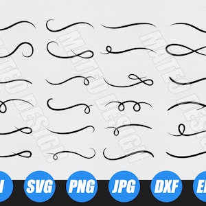 Swishes, swashes, swoops, Cut File, SVG. Hand drawn curly swashes, Decorative Font Flourishes, Clipart for Silhouette and Cricut