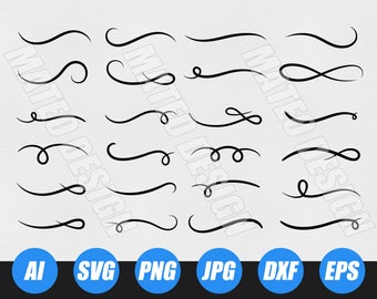 Swishes, swashes, swoops, Cut File, SVG. Hand drawn curly swashes, Decorative Font Flourishes, Clipart for Silhouette and Cricut