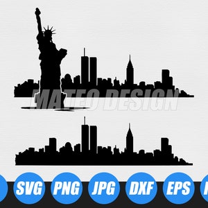 New York City Skyline SVG Files - NYC skyline svg Clipart -Trade Towers silhouette Files Eps, Png ,Dxf Clip Art Statue liberty