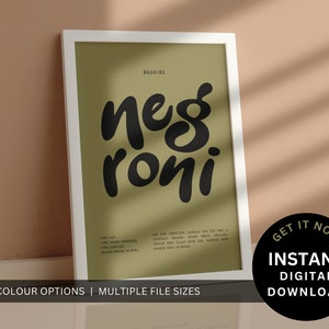 Negroni Print | PRINTABLE Negroni Cocktail Art Digital Download | Cocktail Print | Classic Negroni| Printable Poster | Bar Poster