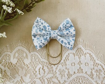 Soft blue floral- petite bow bookmark