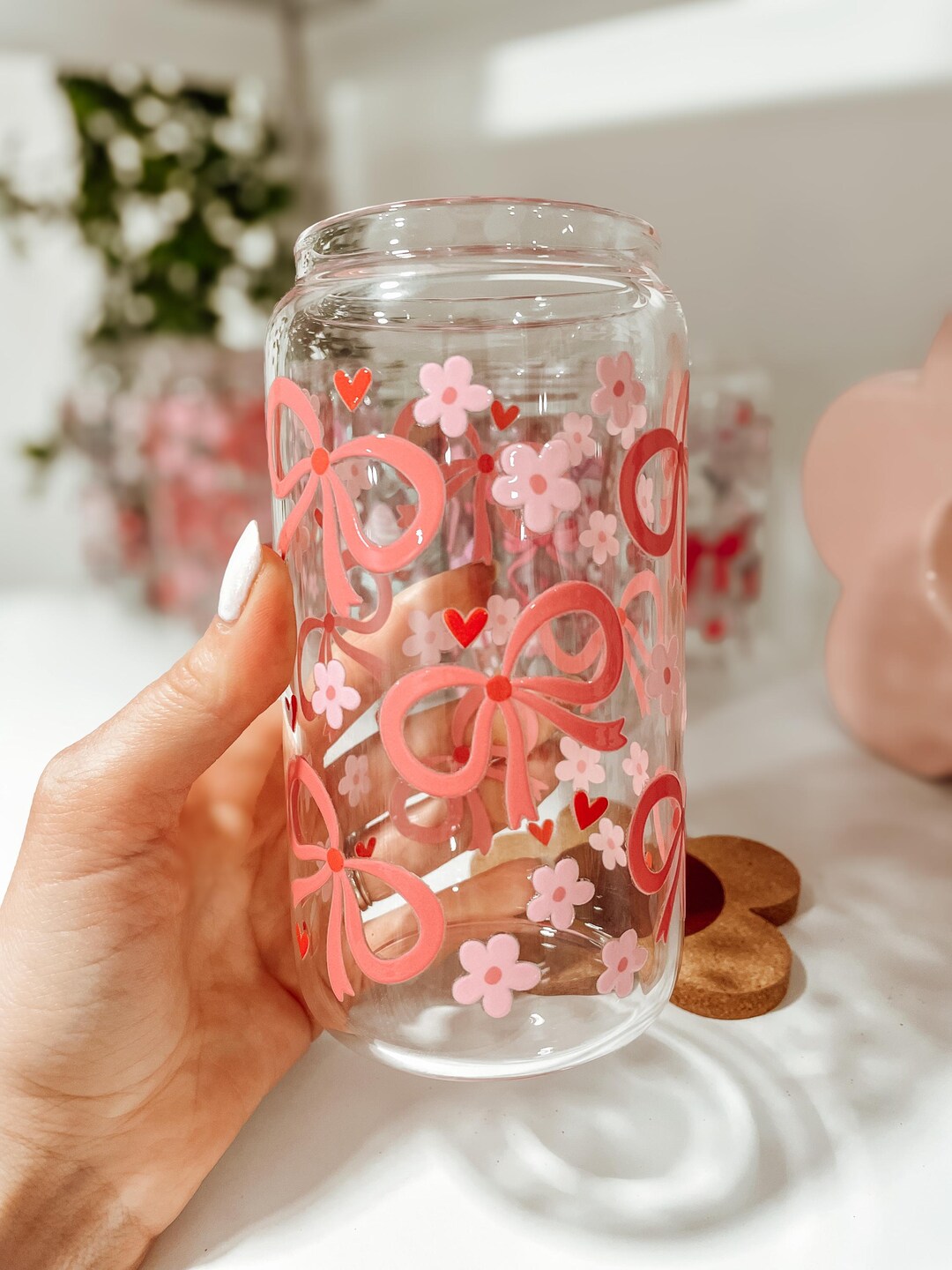 Pink Coquette Bow - 16oz Glass Tumbler - Etsy