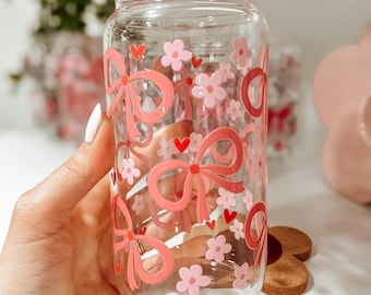 Pink Coquette Bow - 16oz glass tumbler
