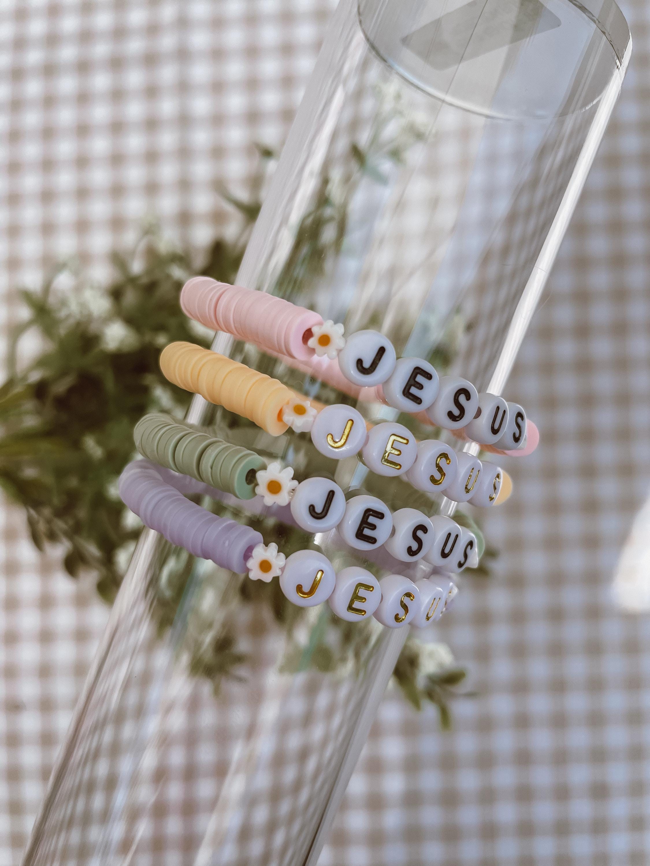 Jesus+daisy bracelets | Bible verse bracelet | personalized bead stack bracelet