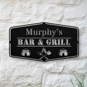 Personalized Bar and Grill Metal Wall Art, Custom Outdoor Metal Sign, Grill Sign Wall Decor, Housewarming Gift, Backyard Metal BBQ Sign