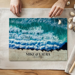 Custom Ocean Beach Glass Cutting Board, Charcuterie or Serving Board, Coastal Kitchen Decor, Housewarming, Anniversary, Gift for Mom