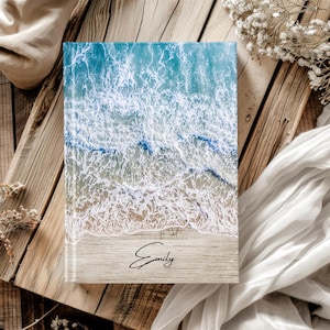 Personalized Ocean Hardcover Journal, Custom Beach Notebook, Custom Name Lined Notebook, Personalized Gifts For Her, Gift For Mom