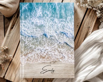 Personalized Ocean Hardcover Journal, Custom Beach Notebook For Beach Lover, 150 Lined Pages