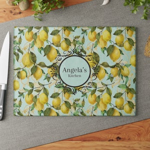 Custom Glass Cutting Board, Unique Kitchen Gift, Lemon Charcuterie Board, Gift For Chef, Anniversary Gift, Wedding Gift, Kitchen Utensils