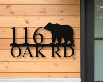 Custom Bear Address Metal Sign, Personalized FarmHouse Decor, Exterior Cottage Home Address Sign, Nature Lover Gifts, Housewarming Gift