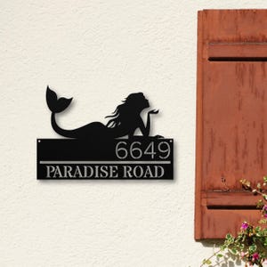 Custom Mermaid Address Number Metal Sign, Personalized Home Decor, Exterior Beach House Address Sign, Coastal Gifts, Housewarming Gift