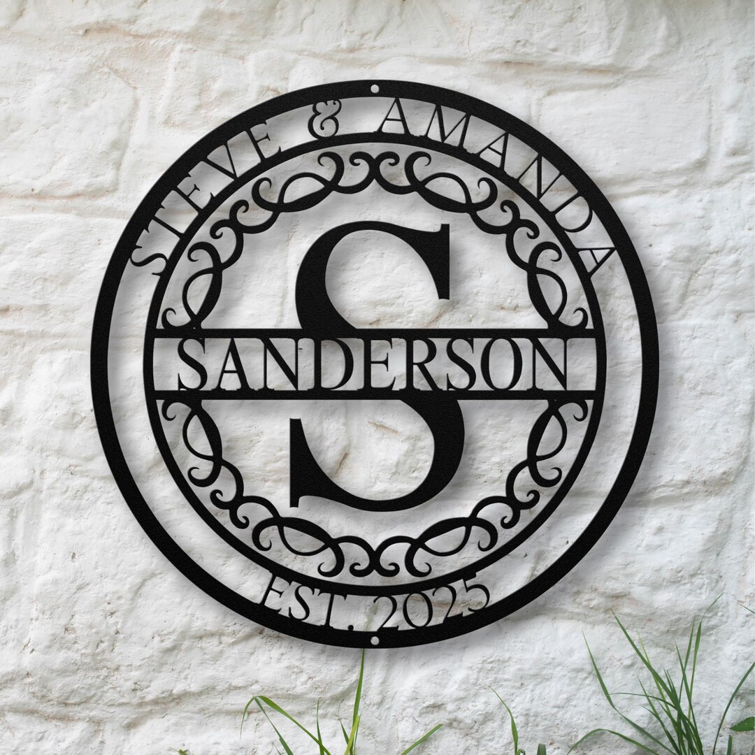 Personalized Monogram Metal House Sign, Custom Name Address Plaque for ...