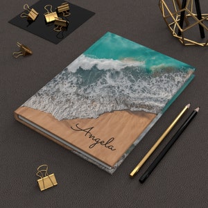 Personalized Ocean Beach Hardcover Journal, Custom Beach Notebook, Custom Name Lined Notebook, Personalized Gifts For Her, Gift For Mom