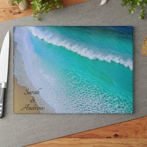 Personalized Ocean-Beach Glass Cutting & Charcuterie Board – Custom Coastal Kitchen Decor, Perfect Beach House or Wedding Gift