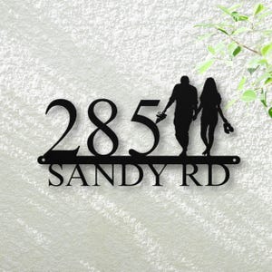 Custom Beach House Address Metal Sign, Personalized Home Decor, Exterior Beach Couple Address Sign, Coastal Gifts, Housewarming Gift