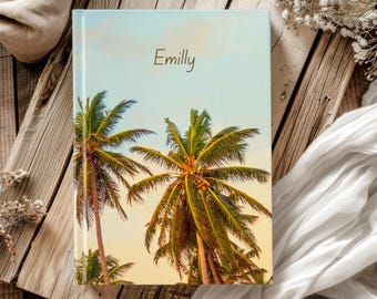 Personalized Palm Tree Hardcover Journal, Custom Summer Notebook, Custom Name Lined Notebook, Personalized Gifts For Her, Gift For Mom