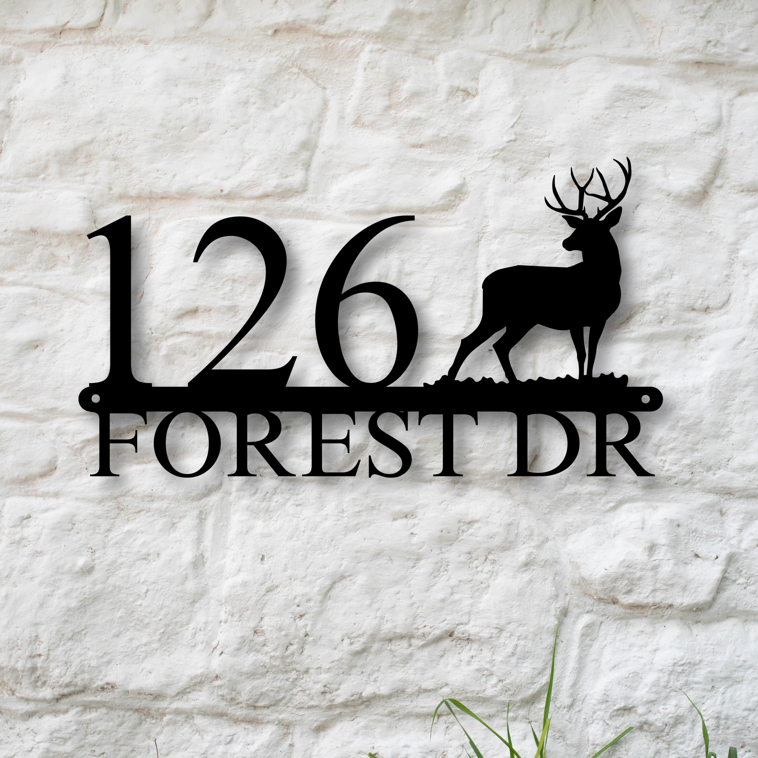 Personalized Deer House Address Plaque, Acrylic and Copper Metal Number Sign for Front Gate Decor, Gift for Wildlife Enthusiasts