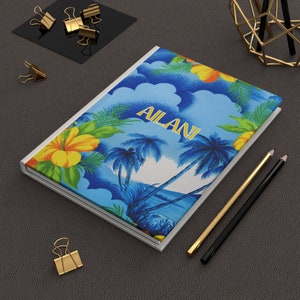 Personalized Hawaii Hardcover Journal, Custom Floral Notebook, Custom Name Lined Notebook, Personalized Gifts For Her, Hawaiian Gifts