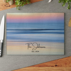 Personalized Ocean-Beach Glass Cutting & Charcuterie Board – Custom Coastal Kitchen Decor, Perfect Beach-House or Wedding Gift
