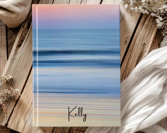 Personalized Ocean Sunset Hardcover Journal, Custom Beach Notebook, Custom Name Lined Notebook, Personalized Gifts For Her, Gift For Mom