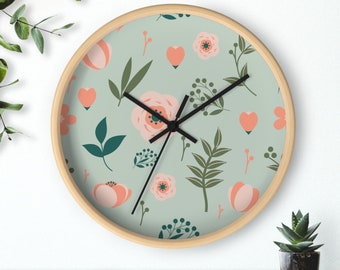 Floral Clock, Aesthetic Wall Clock, Cute Clock, Home Decor, Office Decor, Minimalist Clock