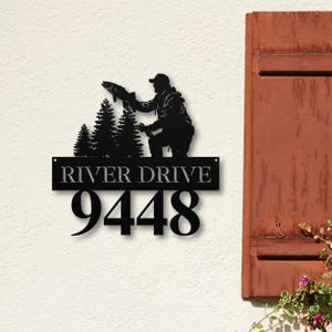 Fishing Cabin Metal Address Sign, Custom House Number Plaque, Personalized Lake House Sign, Outdoor Fisherman Decor, Unique Fishing Gift