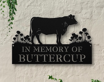 Custom Cow Memorial Metal Sign, Personalized Farm Animal Tribute, Rustic Barnyard Wall Art, Pet Loss Remembrance Gift for Farmers