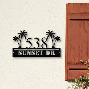 Custom Palm Tree Address Number Metal Sign, Personalized Home Decor, Exterior Beach House Address Sign, Coastal Gifts, Housewarming Gift