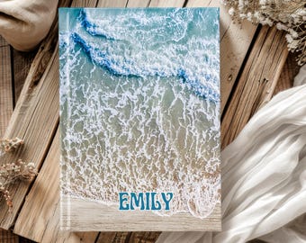 Personalized Beach Inspired Hardcover Journal, Coastal Notebook, Custom Stationery, Ocean Waves Diary, Gift for Beach Lover, Gift For Her