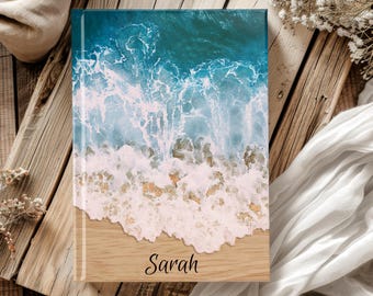 Personalized Ocean Wave Hardcover Journal, Custom Beach Notebook, Custom Name Lined Notebook, Personalized Gifts For Her, Gift For Mom