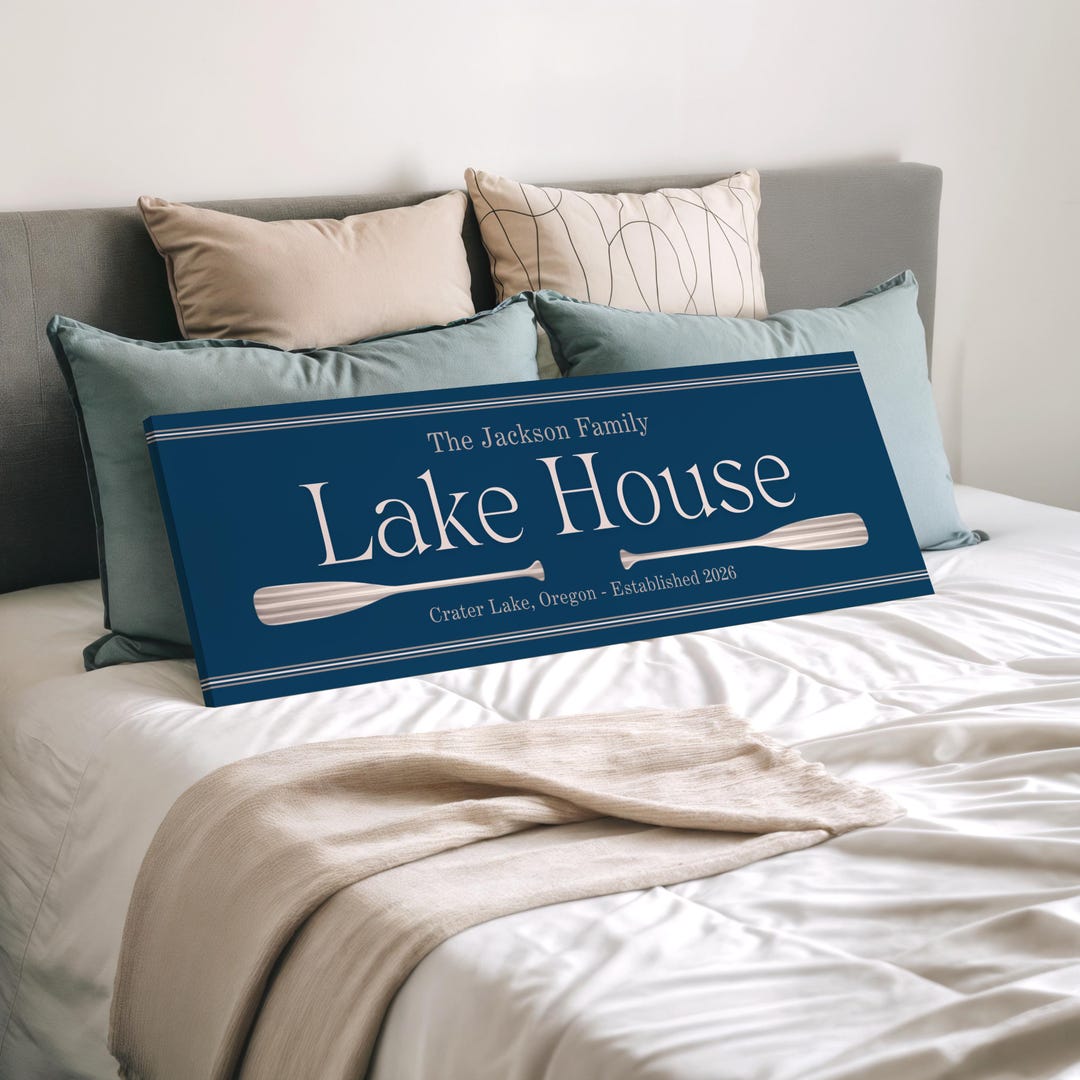 Custom Lake House Sign Canvas Wall Art, Personalized Vacation Home ...