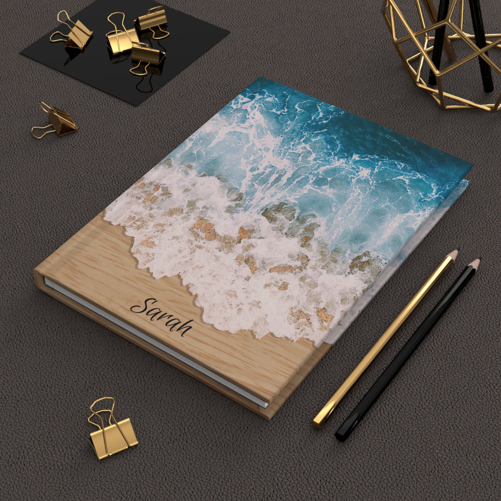 Personalized Ocean Wave Hardcover Journal, Custom Beach Notebook, Custom Name Lined Notebook, Personalized Gifts For Her, Gift For Mom