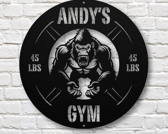 Custom Metal Gym Sign, Personalized Gym Decor, Fathers Day Gift, Home Workout Room Sign, Gorilla Metal Gym Sign, Housewarming Gift, Dad Gift